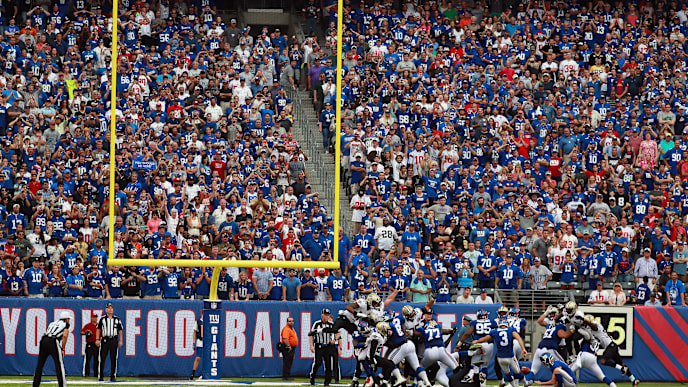 EAST RUTHERFORD, NJ - SEPTEMBER 18: Kicker Josh Brown #3 of the New York Giants kicks the game-winning field goal against the New Orleans Saints in the fourth quarter at MetLife Stadium on September 18, 2016 in East Rutherford, New Jersey. The New York Giants won 16-13. (Photo by Michael Reaves/Getty Images) EAST RUTHERFORD, NJ - SEPTEMBER 18: Kicker Josh Brown #3 of the New York Giants kicks the game-winning field goal against the New Orleans Saints in the fourth quarter at MetLife Stadium on September 18, 2016 in East Rutherford, New Jersey. The New York Giants won 16-13. (Photo by Michael Reaves/Getty Images)