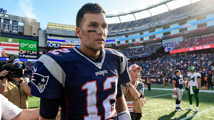 FOXBOROUGH, MA - SEPTEMBER 22: Tom Brady #12 of the New England Patriots runs off the field after a game against the New York Jets at Gillette Stadium on September 22, 2019 in Foxborough, Massachusetts. (Photo by Billie Weiss/Getty Images) FOXBOROUGH, MA - SEPTEMBER 22: Tom Brady #12 of the New England Patriots runs off the field after a game against the New York Jets at Gillette Stadium on September 22, 2019 in Foxborough, Massachusetts. (Photo by Billie Weiss/Getty Images)