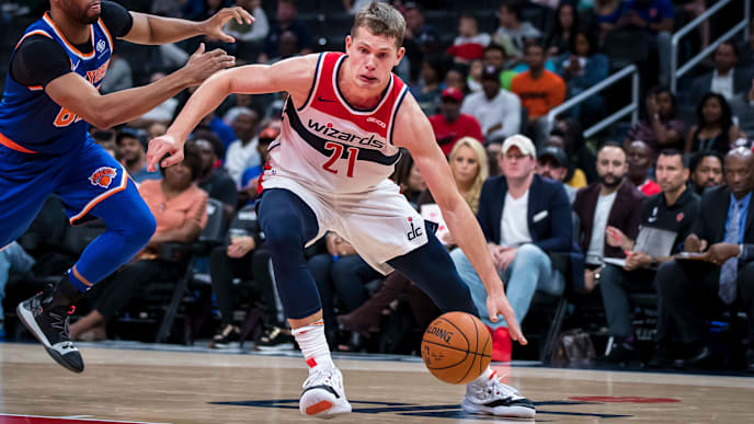 WASHINGTON, DC - OCTOBER 07: Moritz Wagner #21 of the Washington Wizards drives to the basket as Taj Gibson #67 of the New York Knicks defends during the second half at Capital One Arena on October 7, 2019 in Washington, DC. NOTE TO USER: User expressly acknowledges and agrees that, by downloading and or using this photograph, User is consenting to the terms and conditions of the Getty Images License Agreement. (Photo by Scott Taetsch/Getty Images) WASHINGTON, DC - OCTOBER 07: Moritz Wagner #21 of the Washington Wizards drives to the basket as Taj Gibson #67 of the New York Knicks defends during the second half at Capital One Arena on October 7, 2019 in Washington, DC. NOTE TO USER: User expressly acknowledges and agrees that, by downloading and or using this photograph, User is consenting to the terms and conditions of the Getty Images License Agreement. (Photo by Scott Taetsch/Getty Images)