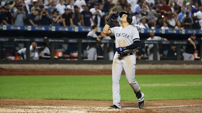 NEW YORK, NEW YORK - JULY 03: Gio Urshela #29 of the New York Yankees reacts after hitting a home run in the sixth inning against the New York Mets during their game at Citi Field on July 03, 2019 in New York City. (Photo by Al Bello/Getty Images) NEW YORK, NEW YORK - JULY 03: Gio Urshela #29 of the New York Yankees reacts after hitting a home run in the sixth inning against the New York Mets during their game at Citi Field on July 03, 2019 in New York City. (Photo by Al Bello/Getty Images)