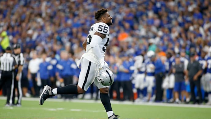 INDIANAPOLIS, INDIANA - SEPTEMBER 29: Vontaze Burfict #55 of the Oakland Raiders runs off the field after being ejected during the game against the Indianapolis Colts at Lucas Oil Stadium on September 29, 2019 in Indianapolis, Indiana. (Photo by Justin Casterline/Getty Images) INDIANAPOLIS, INDIANA - SEPTEMBER 29: Vontaze Burfict #55 of the Oakland Raiders runs off the field after being ejected during the game against the Indianapolis Colts at Lucas Oil Stadium on September 29, 2019 in Indianapolis, Indiana. (Photo by Justin Casterline/Getty Images)