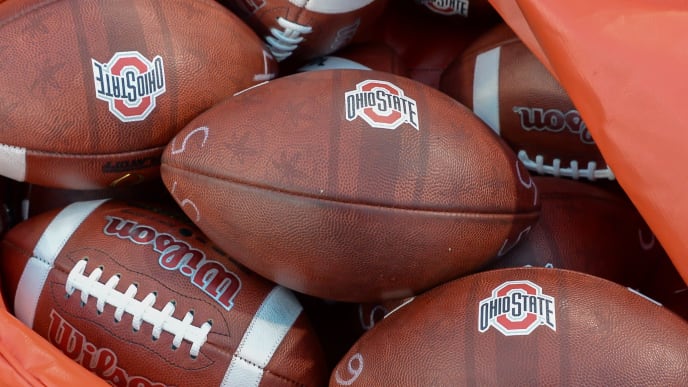 LINCOLN, NE - OCTOBER 14: Footballs for the Ohio State Buckeyes before the game against the Nebraska Cornhuskers at Memorial Stadium on October 14, 2017 in Lincoln, Nebraska. (Photo by Steven Branscombe/Getty Images) LINCOLN, NE - OCTOBER 14: Footballs for the Ohio State Buckeyes before the game against the Nebraska Cornhuskers at Memorial Stadium on October 14, 2017 in Lincoln, Nebraska. (Photo by Steven Branscombe/Getty Images)