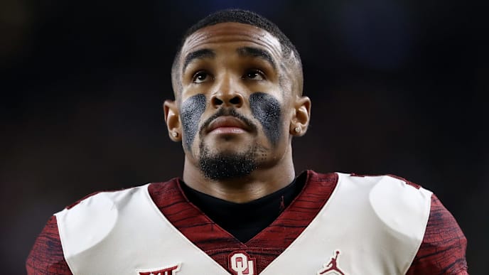 WACO, TEXAS - NOVEMBER 16: Jalen Hurts #1 of the Oklahoma Sooners at McLane Stadium on November 16, 2019 in Waco, Texas. (Photo by Ronald Martinez/Getty Images) WACO, TEXAS - NOVEMBER 16: Jalen Hurts #1 of the Oklahoma Sooners at McLane Stadium on November 16, 2019 in Waco, Texas. (Photo by Ronald Martinez/Getty Images)