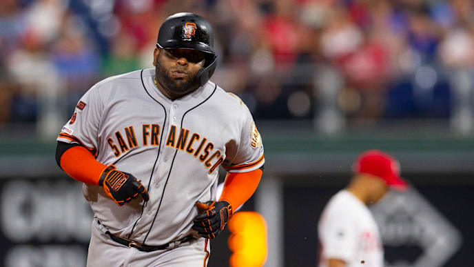 PHILADELPHIA, PA - JULY 31: Pablo Sandoval #48 of the San Francisco Giants rounds the bases in front of Cesar Hernandez #16 of the Philadelphia Phillies after hitting a solo home run in the top of the sixth inning at Citizens Bank Park on July 31, 2019 in Philadelphia, Pennsylvania. The Giants defeated the Phillies 5-1. (Photo by Mitchell Leff/Getty Images) PHILADELPHIA, PA - JULY 31: Pablo Sandoval #48 of the San Francisco Giants rounds the bases in front of Cesar Hernandez #16 of the Philadelphia Phillies after hitting a solo home run in the top of the sixth inning at Citizens Bank Park on July 31, 2019 in Philadelphia, Pennsylvania. The Giants defeated the Phillies 5-1. (Photo by Mitchell Leff/Getty Images)