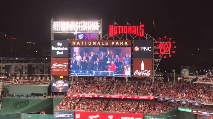 President Donald Trump booed massively at Nationals Park during World Series Game 5. President Donald Trump booed massively at Nationals Park during World Series Game 5.