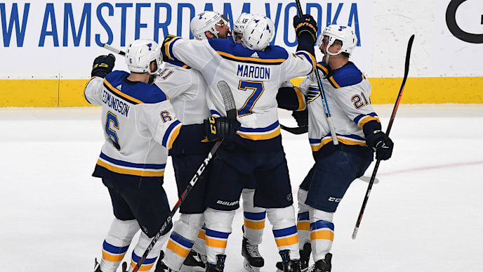 SAN JOSE, CALIFORNIA - MAY 13: Robert Bortuzzo #41 of the St. Louis Blues celebrates his goal against the San Jose Sharks in Game Two of the Western Conference Final during the 2019 NHL Stanley Cup Playoffs at SAP Center on May 13, 2019 in San Jose, California. (Photo by Thearon W. Henderson/Getty Images) SAN JOSE, CALIFORNIA - MAY 13: Robert Bortuzzo #41 of the St. Louis Blues celebrates his goal against the San Jose Sharks in Game Two of the Western Conference Final during the 2019 NHL Stanley Cup Playoffs at SAP Center on May 13, 2019 in San Jose, California. (Photo by Thearon W. Henderson/Getty Images)
