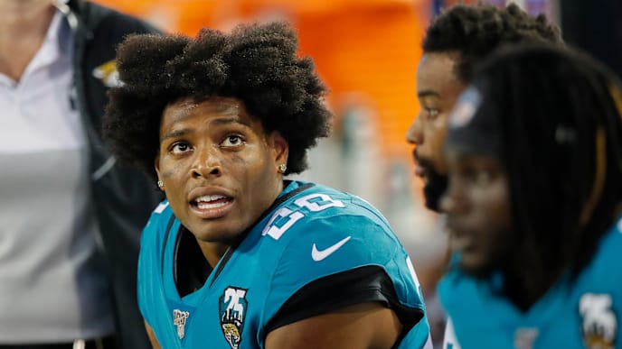 JACKSONVILLE, FLORIDA - SEPTEMBER 19: Jalen Ramsey #20 of the Jacksonville Jaguars sits on the bench during the third quarter of a game against the Tennessee Titans at TIAA Bank Field on September 19, 2019 in Jacksonville, Florida. (Photo by James Gilbert/Getty Images) JACKSONVILLE, FLORIDA - SEPTEMBER 19: Jalen Ramsey #20 of the Jacksonville Jaguars sits on the bench during the third quarter of a game against the Tennessee Titans at TIAA Bank Field on September 19, 2019 in Jacksonville, Florida. (Photo by James Gilbert/Getty Images)