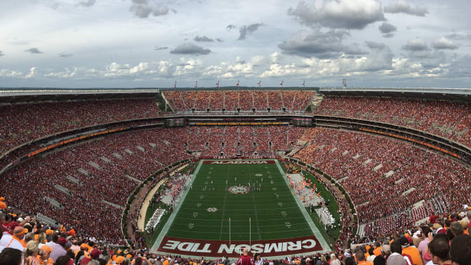 TUSCALOOSA, AL - OCTOBER 24: (EDITORS NOTE: Image was created with a smartphone.) A general, panoramic view of Bryant-Denny Stadium during the game between the Alabama Crimson Tide and the Tennessee Volunteers on October 24, 2015 in Tuscaloosa, Alabama. (Photo by Kevin C. Cox/Getty Images) TUSCALOOSA, AL - OCTOBER 24: (EDITORS NOTE: Image was created with a smartphone.) A general, panoramic view of Bryant-Denny Stadium during the game between the Alabama Crimson Tide and the Tennessee Volunteers on October 24, 2015 in Tuscaloosa, Alabama. (Photo by Kevin C. Cox/Getty Images)