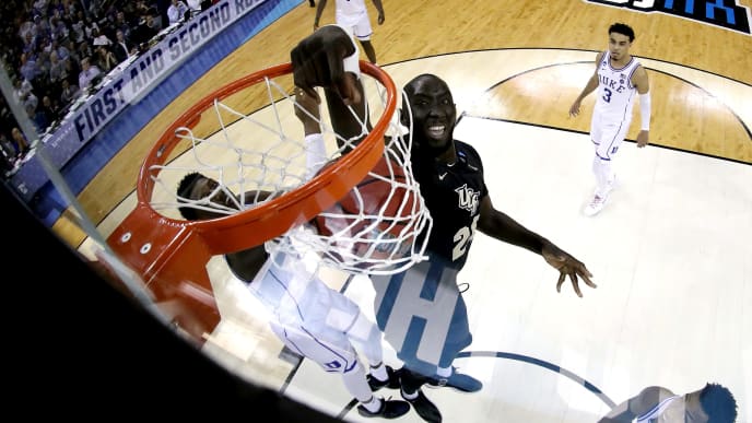COLUMBIA, SOUTH CAROLINA - MARCH 24: Tacko Fall #24 of the UCF Knights dunks the ball against the Duke Blue Devils in the second round game of the 2019 NCAA Men's Basketball Tournament at Colonial Life Arena on March 24, 2019 in Columbia, South Carolina. (Photo by Streeter Lecka/Getty Images) COLUMBIA, SOUTH CAROLINA - MARCH 24: Tacko Fall #24 of the UCF Knights dunks the ball against the Duke Blue Devils in the second round game of the 2019 NCAA Men's Basketball Tournament at Colonial Life Arena on March 24, 2019 in Columbia, South Carolina. (Photo by Streeter Lecka/Getty Images)