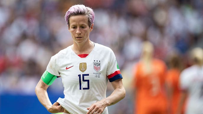 LYON, FRANCE - JULY 07: Megan Rapinoe of the USA reacts during the 2019 FIFA Women's World Cup France Final match between The United State of America and The Netherlands at Stade de Lyon on July 07, 2019 in Lyon, France. (Photo by Maja Hitij/Getty Images) LYON, FRANCE - JULY 07: Megan Rapinoe of the USA reacts during the 2019 FIFA Women's World Cup France Final match between The United State of America and The Netherlands at Stade de Lyon on July 07, 2019 in Lyon, France. (Photo by Maja Hitij/Getty Images)