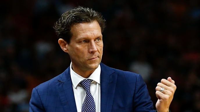 MIAMI, FL - DECEMBER 02: Head coach Quin Snyder of the Utah Jazz reacts against the Miami Heat during the second half at American Airlines Arena on December 2, 2018 in Miami, Florida. NOTE TO USER: User expressly acknowledges and agrees that, by downloading and or using this photograph, User is consenting to the terms and conditions of the Getty Images License Agreement. (Photo by Michael Reaves/Getty Images) MIAMI, FL - DECEMBER 02: Head coach Quin Snyder of the Utah Jazz reacts against the Miami Heat during the second half at American Airlines Arena on December 2, 2018 in Miami, Florida. NOTE TO USER: User expressly acknowledges and agrees that, by downloading and or using this photograph, User is consenting to the terms and conditions of the Getty Images License Agreement. (Photo by Michael Reaves/Getty Images)