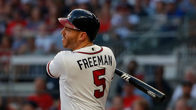 ATLANTA, GEORGIA - SEPTEMBER 05: Freddie Freeman #5 of the Atlanta Braves hits a RBI single in the first inning against the Washington Nationals at SunTrust Park on September 05, 2019 in Atlanta, Georgia. (Photo by Kevin C. Cox/Getty Images) ATLANTA, GEORGIA - SEPTEMBER 05: Freddie Freeman #5 of the Atlanta Braves hits a RBI single in the first inning against the Washington Nationals at SunTrust Park on September 05, 2019 in Atlanta, Georgia. (Photo by Kevin C. Cox/Getty Images)