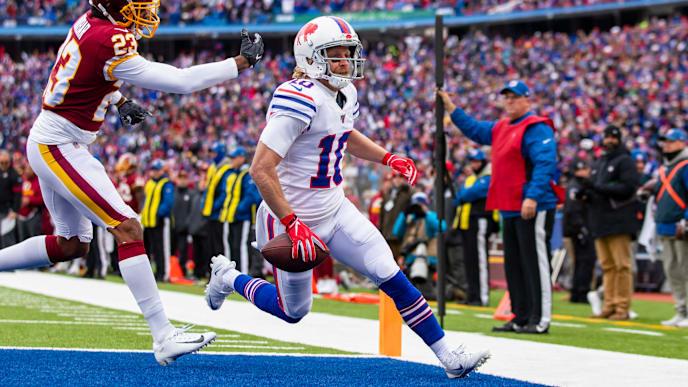 ORCHARD PARK, NY - NOVEMBER 03: Cole Beasley #10 of the Buffalo Bills scores a touchdown on a pass reception during the first quarter against the Washington Redskins at New Era Field on November 3, 2019 in Orchard Park, New York. (Photo by Brett Carlsen/Getty Images) ORCHARD PARK, NY - NOVEMBER 03: Cole Beasley #10 of the Buffalo Bills scores a touchdown on a pass reception during the first quarter against the Washington Redskins at New Era Field on November 3, 2019 in Orchard Park, New York. (Photo by Brett Carlsen/Getty Images)