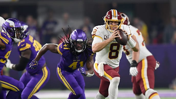 MINNEAPOLIS, MINNESOTA - OCTOBER 24: Quarterback Case Keenum #8 of the Washington Redskins runs against Anthony Harris #41 of the Minnesota Vikings n the game at U.S. Bank Stadium on October 24, 2019 in Minneapolis, Minnesota. (Photo by Hannah Foslien/Getty Images) MINNEAPOLIS, MINNESOTA - OCTOBER 24: Quarterback Case Keenum #8 of the Washington Redskins runs against Anthony Harris #41 of the Minnesota Vikings n the game at U.S. Bank Stadium on October 24, 2019 in Minneapolis, Minnesota. (Photo by Hannah Foslien/Getty Images)