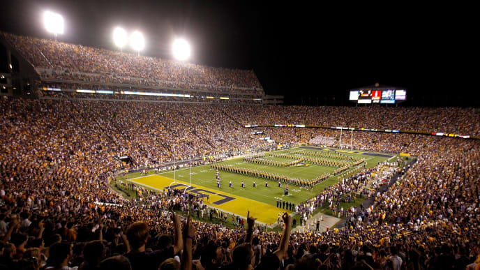 BATON ROUGE, LA - SEPTEMBER 25: An overall view of Death Valley at Tiger Stadium before Louisiana State University played West Virginia on September 25, 2010 in Baton Rouge, Louisiana. LSU won 20-14. (Photo by Sean Gardner/Getty Images) BATON ROUGE, LA - SEPTEMBER 25: An overall view of Death Valley at Tiger Stadium before Louisiana State University played West Virginia on September 25, 2010 in Baton Rouge, Louisiana. LSU won 20-14. (Photo by Sean Gardner/Getty Images)