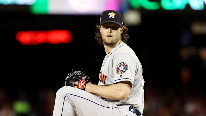 WASHINGTON, DC - OCTOBER 27: Gerrit Cole #45 of the Houston Astros delivers the pitch against the Washington Nationals during the first inning in Game Five of the 2019 World Series at Nationals Park on October 27, 2019 in Washington, DC. (Photo by Patrick Smith/Getty Images) WASHINGTON, DC - OCTOBER 27: Gerrit Cole #45 of the Houston Astros delivers the pitch against the Washington Nationals during the first inning in Game Five of the 2019 World Series at Nationals Park on October 27, 2019 in Washington, DC. (Photo by Patrick Smith/Getty Images)