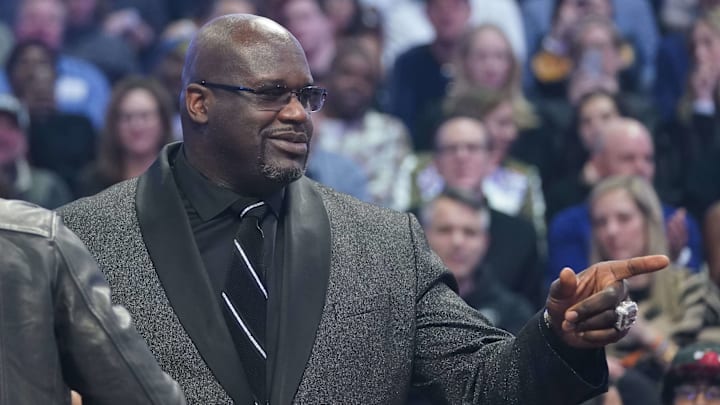Shaquille O'Neal in attendance during the first quarter of the 2020 NBA All Star Game at United Center in Chicago, Illinois on Freburary 16th, 2020. Shaquille O'Neal in attendance during the first quarter of the 2020 NBA All Star Game at United Center in Chicago, Illinois on Freburary 16th, 2020.