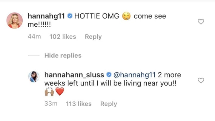 Hannah Ann Sluss tells Hannah Godwin she's moving to Los Angeles on Instagram