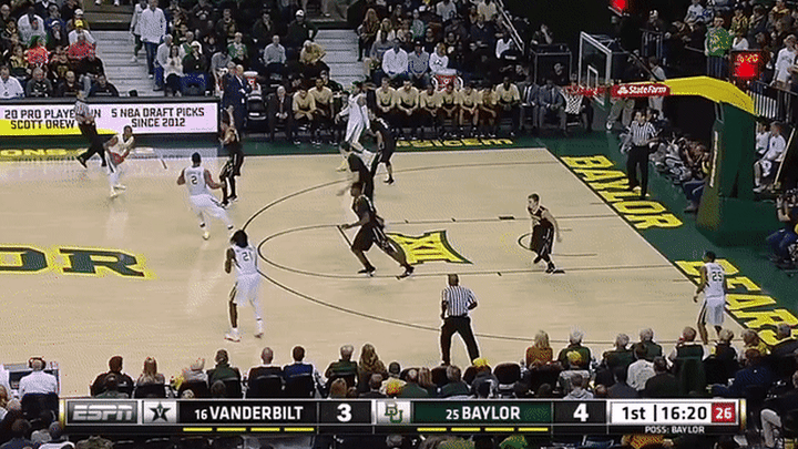 Vanderbilt Commodores vs Baylor Bears - Baldwin onball defense, great lateral quickness, length to swat to ball away