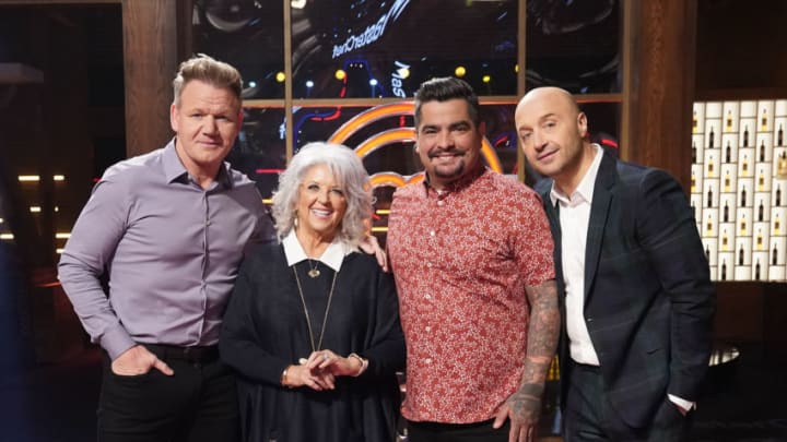 MASTERCHEF: L-R: Chef/Judge Gordon Ramsay with guest judge Paula Dean and judges Aarón Sánchez and Joe Bastianich in the “Legends: Paula Dean - Auditions Round 3” airing Wednesday, June 16 (8:00-9:00 PM ET/PT) on FOX. © 2019 FOX MEDIA LLC. CR: FOX.