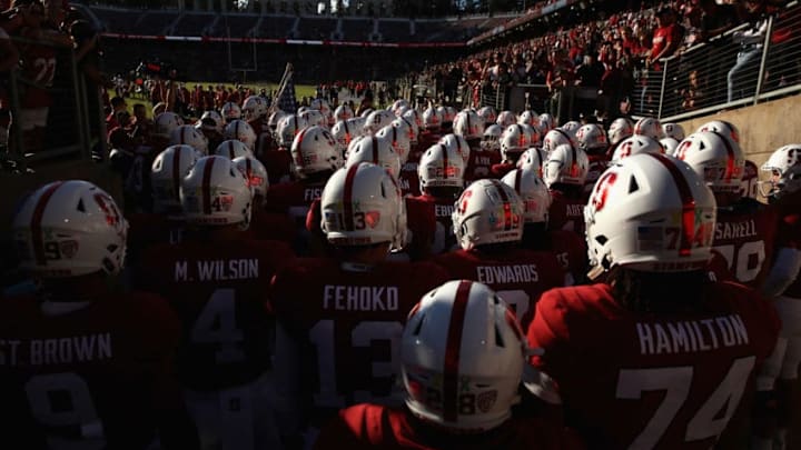 PALO ALTO, CA - AUGUST 31: The Stanford Cardinal takes the field for their game against the San Diego State Aztecs at Stanford Stadium on August 31, 2018 in Palo Alto, California. (Photo by Ezra Shaw/Getty Images)