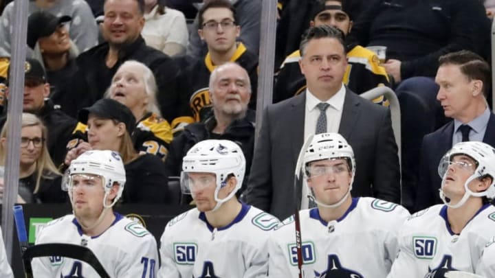 BOSTON, MA - FEBRUARY 04: Vancouver Canucks head coach Travis Green during a game between the Boston Bruins and the Vancouver Canucks on February 4, 2020, at TD Garden in Boston, Massachusetts. (Photo by Fred Kfoury III/Icon Sportswire via Getty Images)