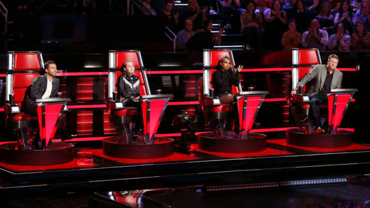 THE VOICE -- "Playoff Rounds" -- Pictured: (l-r) Adam Levine, Miley Cyrus, Jennifer Hudson, Blake Shelton -- (Photo by: Trae Patton/NBC)