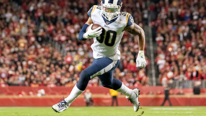 December 21, 2019; Santa Clara, California, USA; Los Angeles Rams running back Todd Gurley (30) during the second quarter against the San Francisco 49ers at Levi’s Stadium. Mandatory Credit: Kyle Terada-USA TODAY Sports