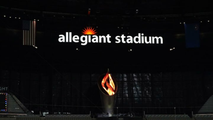 A general view of the Al Davis memorial torch at Allegiant Stadium. Mandatory Credit: Kirby Lee-USA TODAY Sports