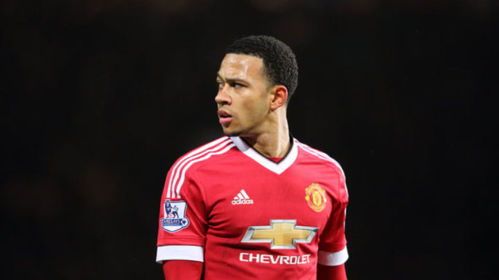 MANCHESTER, ENGLAND - MARCH 02: Memphis Depay of Manchester United during the Barclays Premier League match between Manchester United and Watford at Old Trafford on March 02, 2016 in Manchester, England. (Photo by Matthew Ashton - AMA/Getty Images)