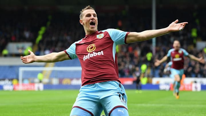BURNLEY, ENGLAND - SEPTEMBER 10: Chris Wood of Burnley celebrates after scoring his sides first goal during the Premier League match between Burnley and Crystal Palace at Turf Moor on September 10, 2017 in Burnley, England. (Photo by Laurence Griffiths/Getty Images)