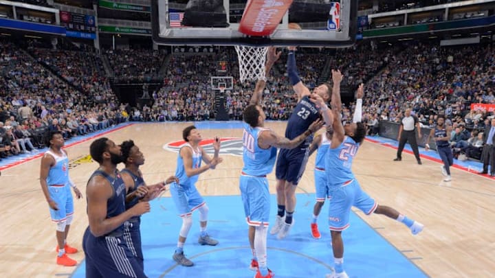 SACRAMENTO, CA - MARCH 19: Blake Griffin #23 of the Detroit Pistons goes up for the shot against the Sacramento Kings on March 19, 2018 at Golden 1 Center in Sacramento, California. NOTE TO USER: User expressly acknowledges and agrees that, by downloading and or using this photograph, User is consenting to the terms and conditions of the Getty Images Agreement. Mandatory Copyright Notice: Copyright 2018 NBAE (Photo by Rocky Widner/NBAE via Getty Images)