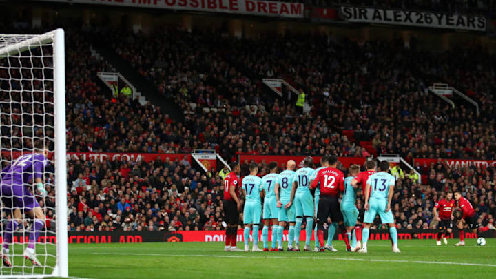MANCHESTER, ENGLAND - OCTOBER 06: Juan Mata of Manchester United scores his team's first goal during the Premier League match between Manchester United and Newcastle United at Old Trafford on October 6, 2018 in Manchester, United Kingdom. (Photo by Clive Brunskill/Getty Images)
