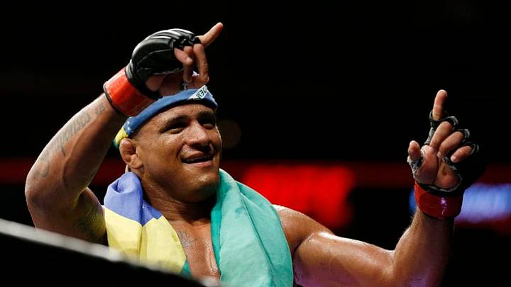 SUNRISE, FLORIDA - APRIL 27: Gilbert Burns of Brazil reacts after defeating Mike Davis during their lightweight bout at UFC Fight Night at BB&T Center on April 27, 2019 in Sunrise, Florida. (Photo by Michael Reaves/Getty Images)