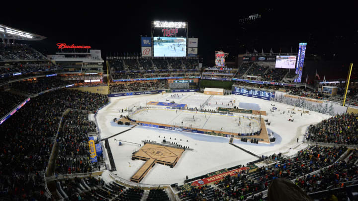 Jan 1, 2022; Minneapolis, MN, USA; A general view in the third period of the 2022 Winter Classic ice hockey game between the Minnesota Wild and St. Louis Blues at Target Field. Mandatory Credit: Jeffrey Becker-USA TODAY Sports