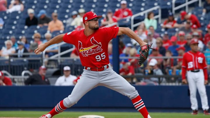 WEST PALM BEACH, FL - MARCH 3: Daniel Poncedeleon #95 of the St Louis Cardinals throws the ball against the Washington Nationals in the eighth inning during a spring training game at The Ballpark of the Palm Beaches on March 3, 2017 in West Palm Beach, Florida. The Cardinals defeated the Nationals 2-1 in ten innings. (Photo by Joel Auerbach/Getty Images)