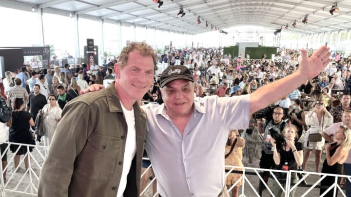 MIAMI BEACH, FL - MAY 21: Bobby Flay and Lee Brian Schrager at Heineken Burger Bash presented by Schweid & Sons at the 20th South Beach Wine and Food Festival on May 21, 2021 in Miami Beach, Florida. (Photo by Manny Hernandez/Getty Images)