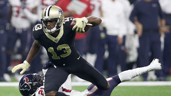 NEW ORLEANS, LOUISIANA - SEPTEMBER 09: Wide receiver Michael Thomas #13 of the New Orleans Saints is tackled by Bradley Roby #21 of the Houston Texans at Mercedes Benz Superdome on September 09, 2019 in New Orleans, Louisiana. (Photo by Chris Graythen/Getty Images)