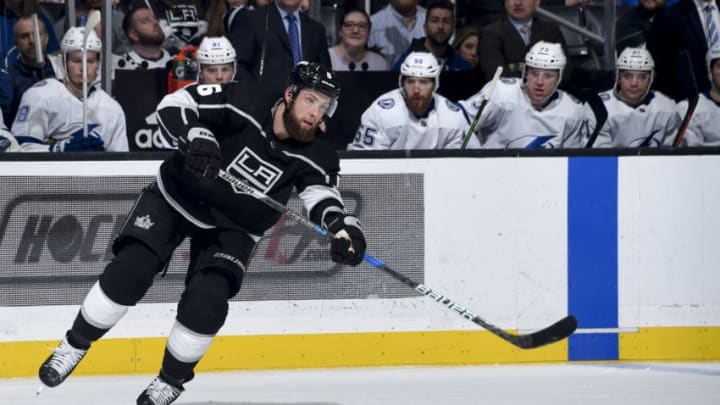 LOS ANGELES, CA - JANUARY 3: Jake Muzzin #6 of the Los Angeles Kings passes the puck during the third period of the game against the Tampa Bay Lightning at STAPLES Center on January 3, 2019 in Los Angeles, California. (Photo by Adam Pantozzi/NHLI via Getty Images)