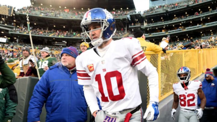 GREEN BAY, WI – JANUARY 8: Eli Manning #10 of the New York Giants takes the field before the NFC Wild Card game against the Green Bay Packers at Lambeau Field on January 8, 2017 in Green Bay, Wisconsin. (Photo by Stacy Revere/Getty Images)