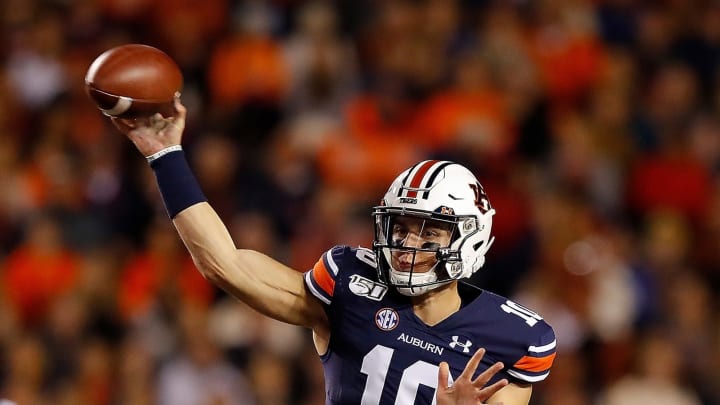 AUBURN, ALABAMA – NOVEMBER 02: Bo Nix #10 of the Auburn Tigers passes against the Mississippi Rebels in the first half at Jordan-Hare Stadium on November 02, 2019 in Auburn, Alabama. (Photo by Kevin C. Cox/Getty Images)