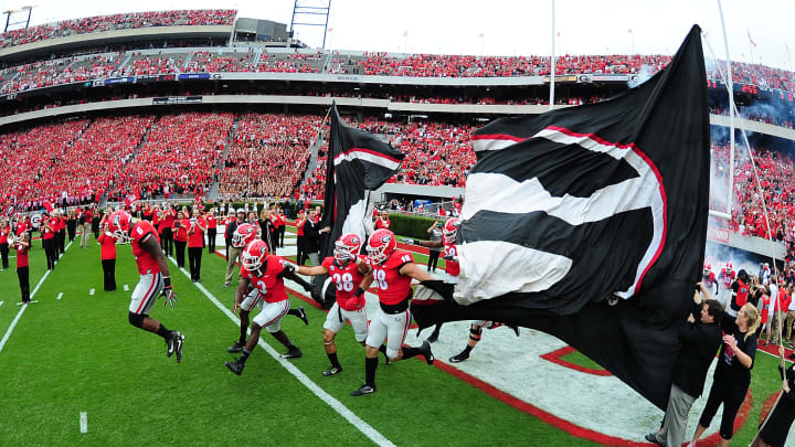 ATHENS, GA – OCTOBER 15: Members of the Georgia Bulldogs take the field before the game against the Vanderbilt Commodores at Sanford Stadium on October 15, 2016 in Athens, Georgia. (Photo by Scott Cunningham/Getty Images)