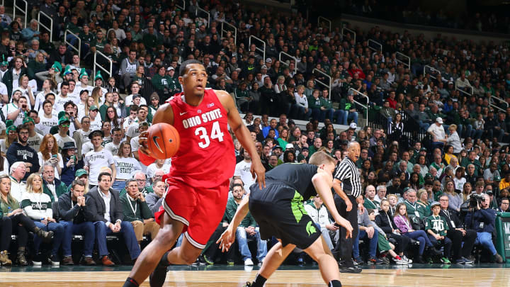 EAST LANSING, MI – FEBRUARY 17: Kaleb Wesson #34 of the Ohio State Buckeyes drives past Thomas Kithier #15 of the Michigan State Spartans in the second half at Breslin Center on February 17, 2019 in East Lansing, Michigan. (Photo by Rey Del Rio/Getty Images)