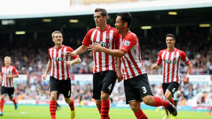 LONDON, ENGLAND - AUGUST 30: Morgan Schneiderlin of Southampton celebrates scoring the equalising goal during the Barclays Premier League match between West Ham United and Southampton at Boleyn Ground on August 30, 2014 in London, England. (Photo by Jamie McDonald/Getty Images)