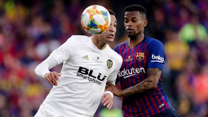 SEVILLIA, SPAIN - MAY 25: (L-R) Rodrigo of Valencia CF, Nelson Semedo of FC Barcelona during the Spanish Copa del Rey match between FC Barcelona v Valencia at the Benito Villamarin Stadium on May 25, 2019 in Sevillia Spain (Photo by David S. Bustamante/Soccrates/Getty Images)