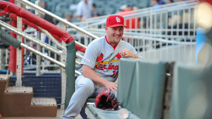 St. Louis Cardinals first base coach Stubby Clapp (11) (Photo by John Adams/Icon Sportswire via Getty Images)