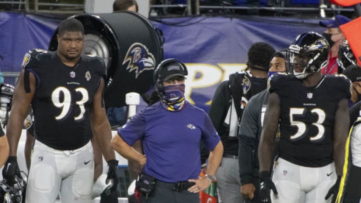 Sep 28, 2020; Baltimore, MarSep 28, 2020; Baltimore, Maryland, USA; Baltimore Ravens head coach John Harbaugh during the game against the Kansas City Chiefs at M&T Bank Stadium. Mandatory Credit: Tommy Gilligan-USA TODAY Sports