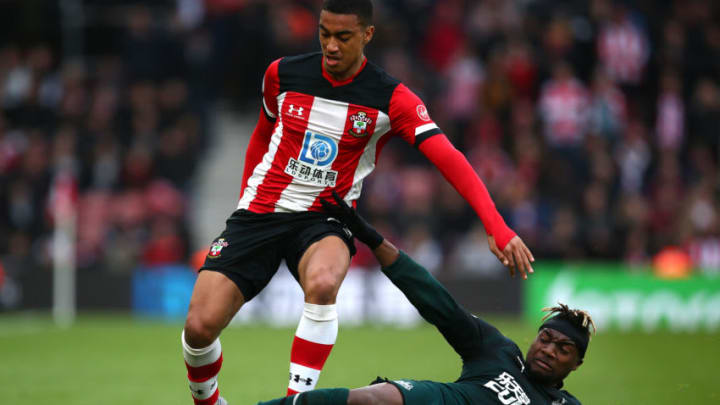 SOUTHAMPTON, ENGLAND – MARCH 07: Yan Valery of Southampton is fouled by Allan Saint-Maximin of Newcastle United during the Premier League match between Southampton FC and Newcastle United at St Mary’s Stadium on March 07, 2020 in Southampton, United Kingdom. (Photo by Charlie Crowhurst/Getty Images)
