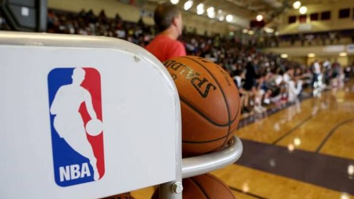Oct 9, 2014; Lithonia, GA, USA; The NBA logo is shown with basketballs as the Atlanta Hawks conduct an open practice at Miller Grove High School. Mandatory Credit: Jason Getz-USA TODAY Sports Oct 9, 2014; Lithonia, GA, USA; The NBA logo is shown with basketballs as the Atlanta Hawks conduct an open practice at Miller Grove High School. Mandatory Credit: Jason Getz-USA TODAY Sports