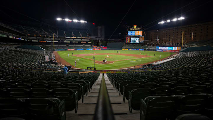 BALTIMORE, MD - AUGUST 22: A general view of the stadium during the eighth inning of the game between the Baltimore Orioles and the Boston Red Sox at Oriole Park at Camden Yards on August 22, 2020 in Baltimore, Maryland. (Photo by Scott Taetsch/Getty Images)